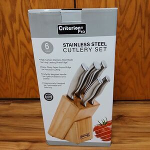 CRITERION Pro 6-Piece Stainless Steel Kitchen Knife Set with Wooden Block NEW